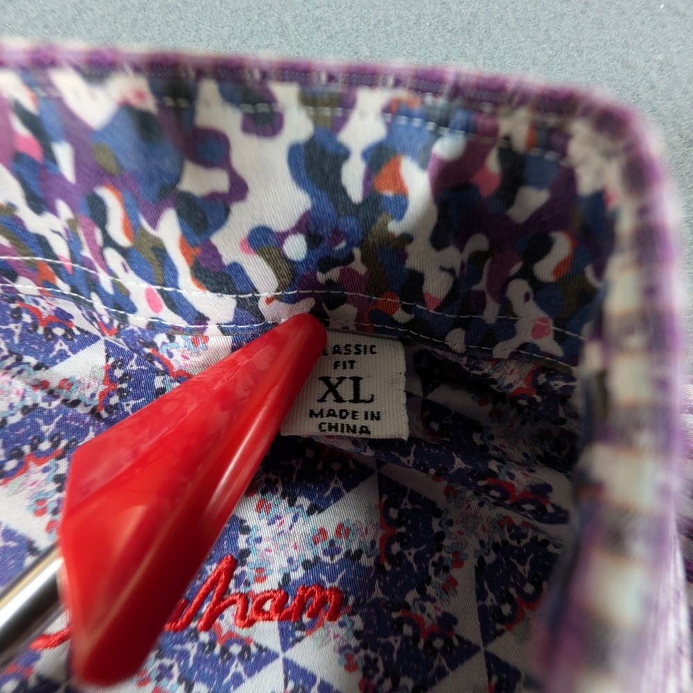 Robert Graham Button Down Shirt Mens XL Purple Check Egyptian Cotton Flip Cuff - Picture 5 of 8